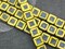 *10* 10mm Turquoise Washed Opaque Yellow Travertine Starburst Flat Square Beads